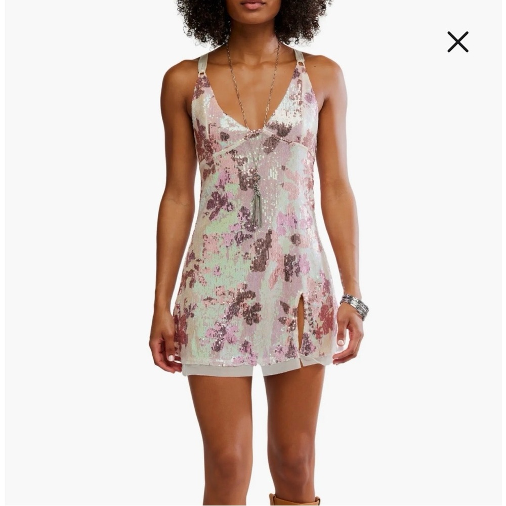 X Intimately Free People Pink Floral Sequin Mini Dress